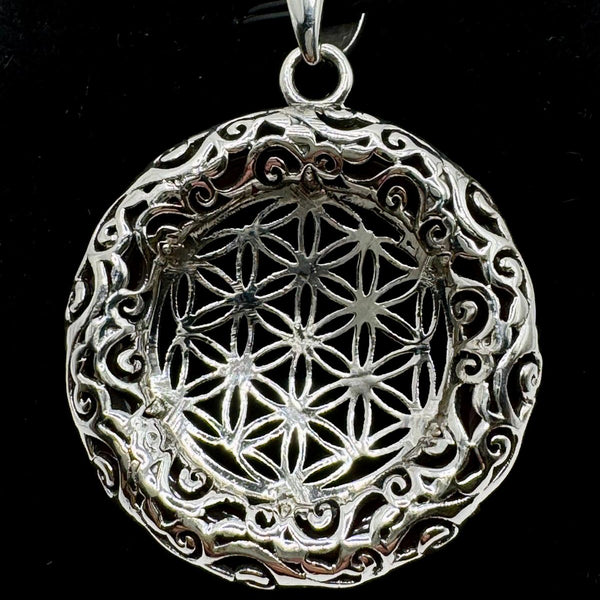 Pendentif Fleur de Vie 37mm argent 925 et Cornaline