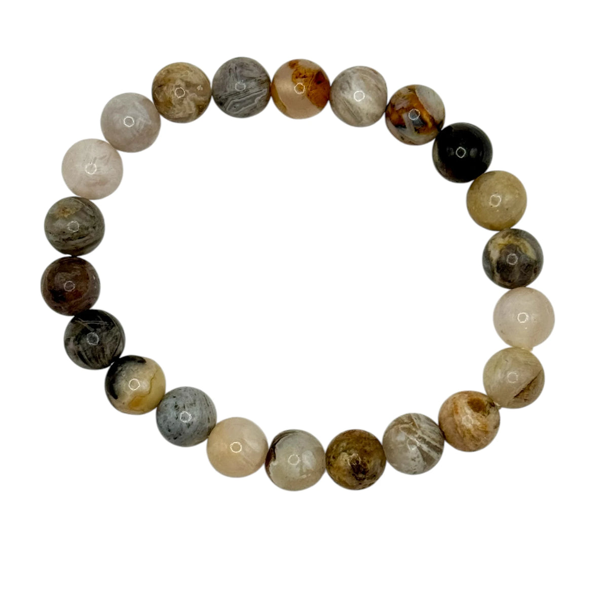 Bracelet “Équilibre & Sérénité” en Agate Plume Perles Rondes