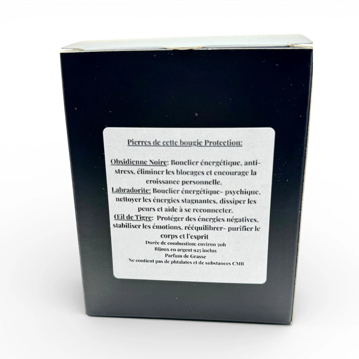 Bougie Artisanale parfumée Protection, Obsidienne- Labradorite- Œil de Tigre et Pendentif en  Argent 925