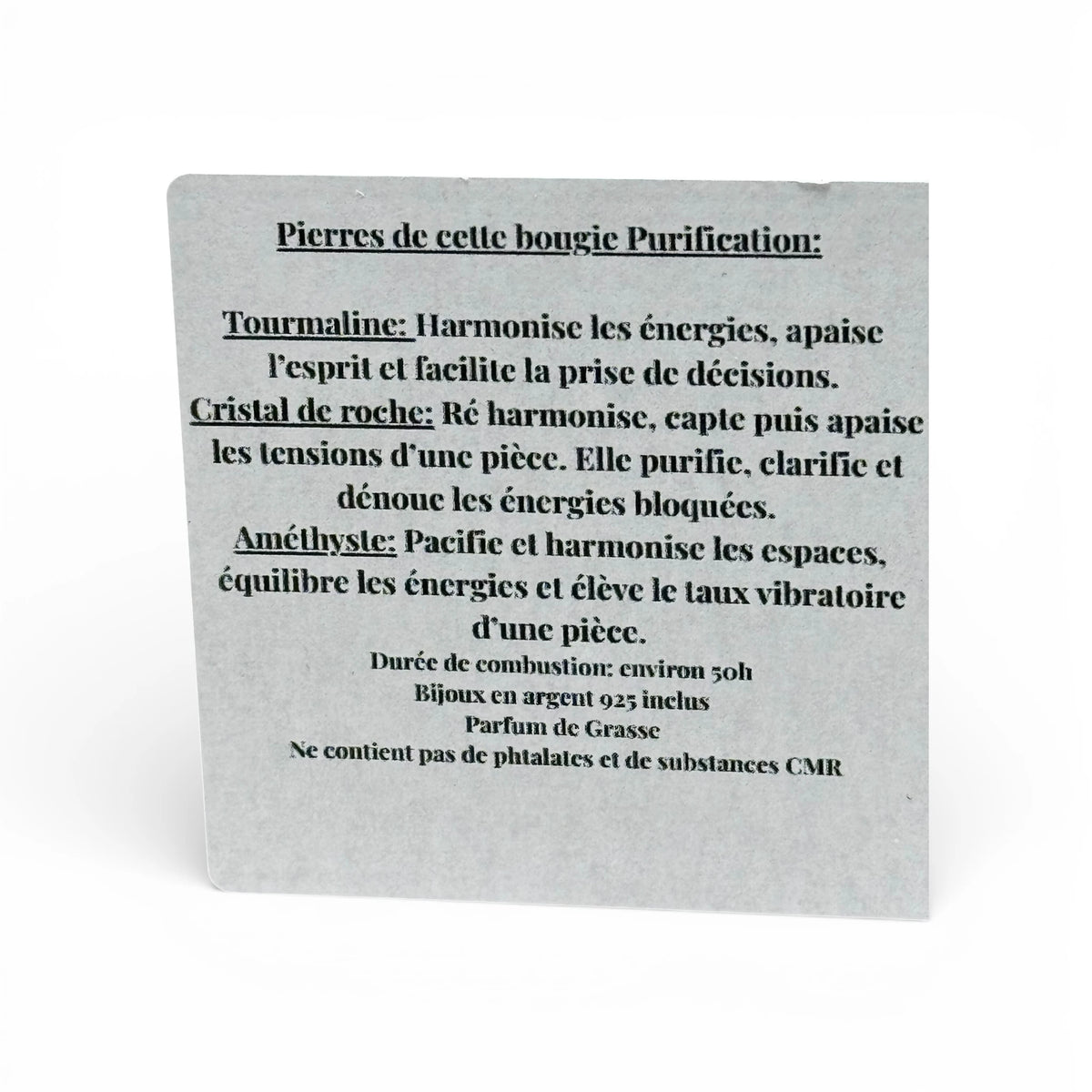 Bougie Artisanale parfumée Purification d'Espace, Tourmaline, Cristal de Roche, Améthyste et Pendentif en  Argent 925