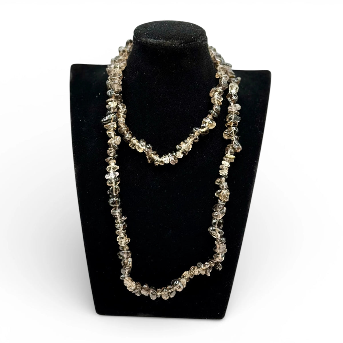 Collier baroque/chips en Quartz Fumé 80 cm