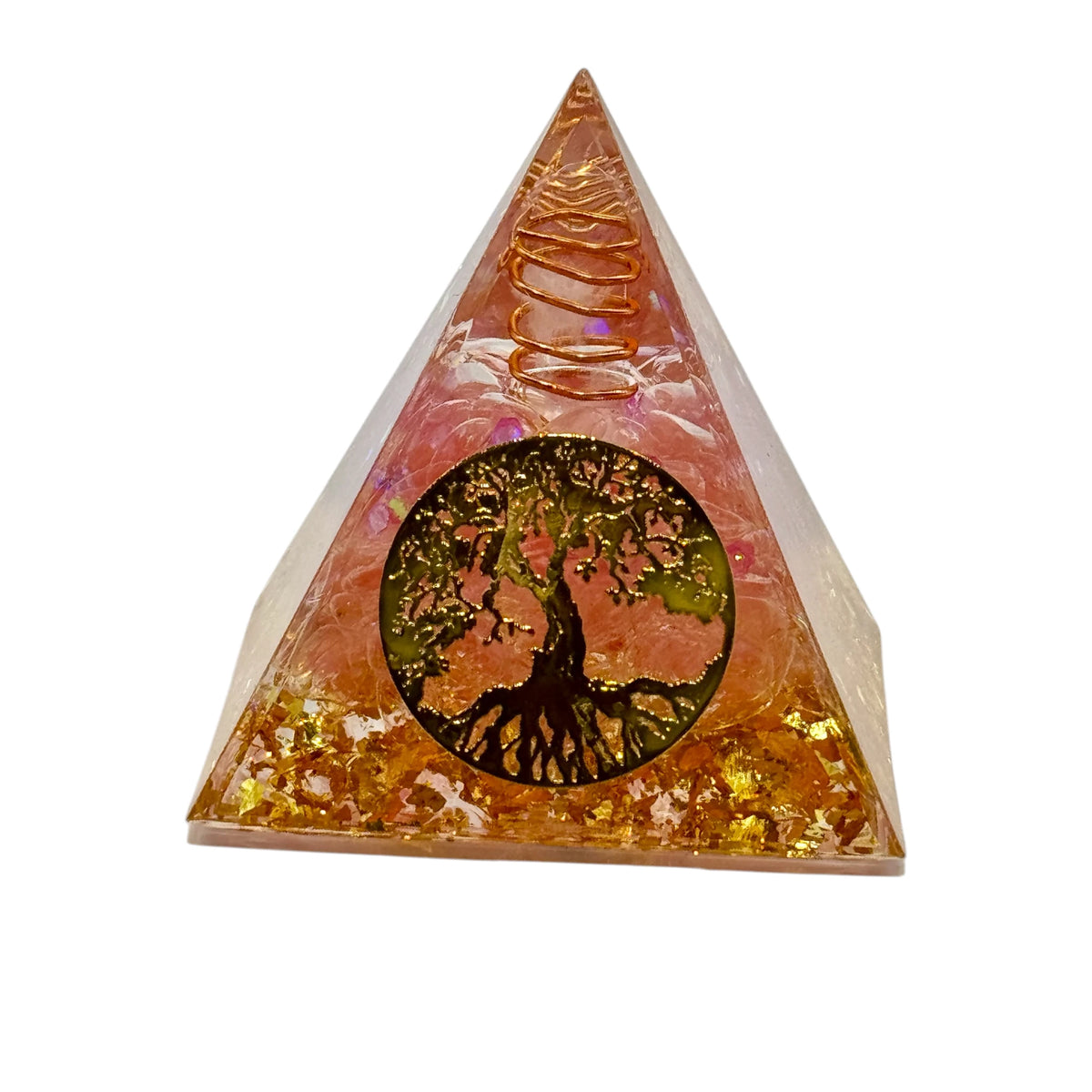 Pyramide Orgonite Quartz Rose et Arbre de Vie 50*50mm