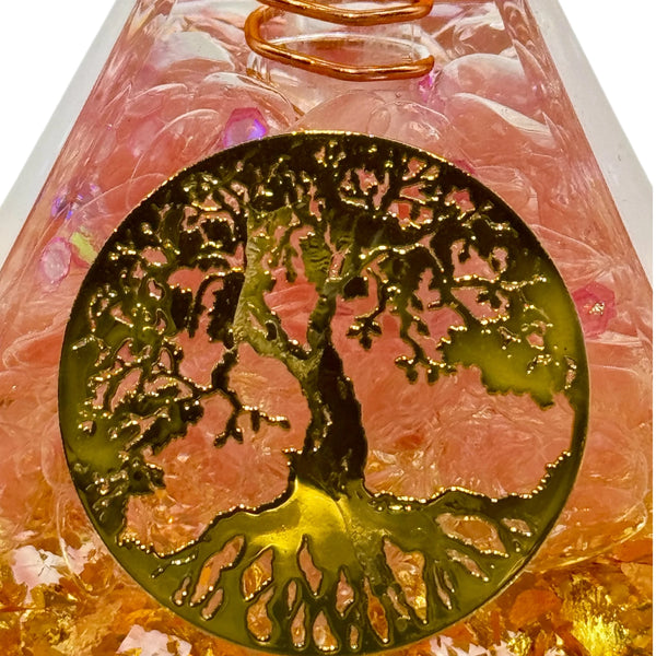 Pyramide Orgonite Quartz Rose et Arbre de Vie 50*50mm