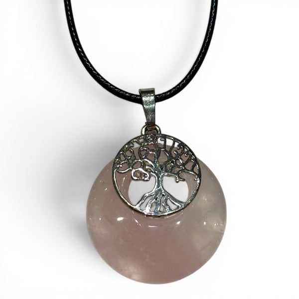 Pendentif Quartz Rose et Arbre de Vie