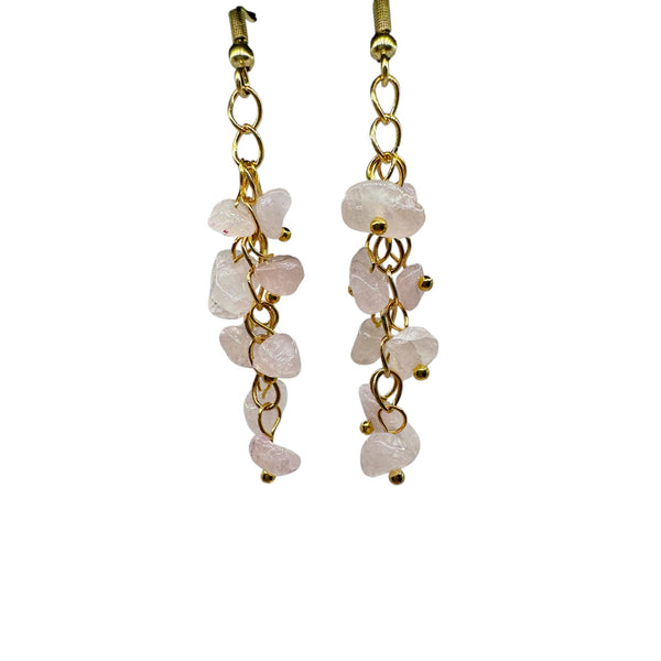 Boucles d'oreilles dorée Quartz Rose et acier inoxydable