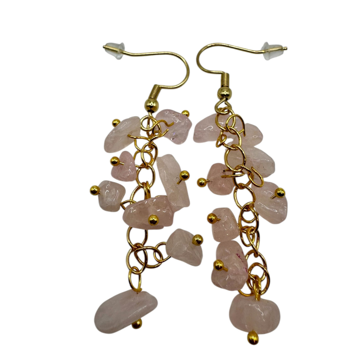 Boucles d'oreilles dorée Quartz Rose et acier inoxydable
