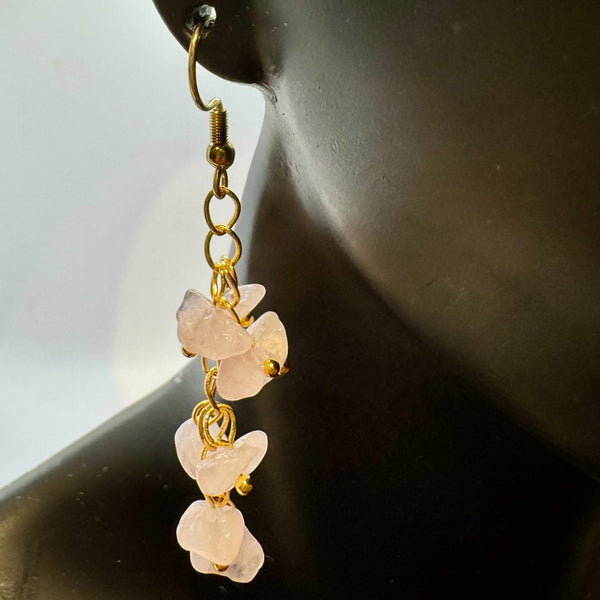 Boucles d'oreilles dorée Quartz Rose et acier inoxydable