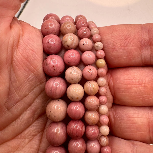Rhodonite Claire Fil de Perles Naturelle 4-6-8-10mm, env 39cm