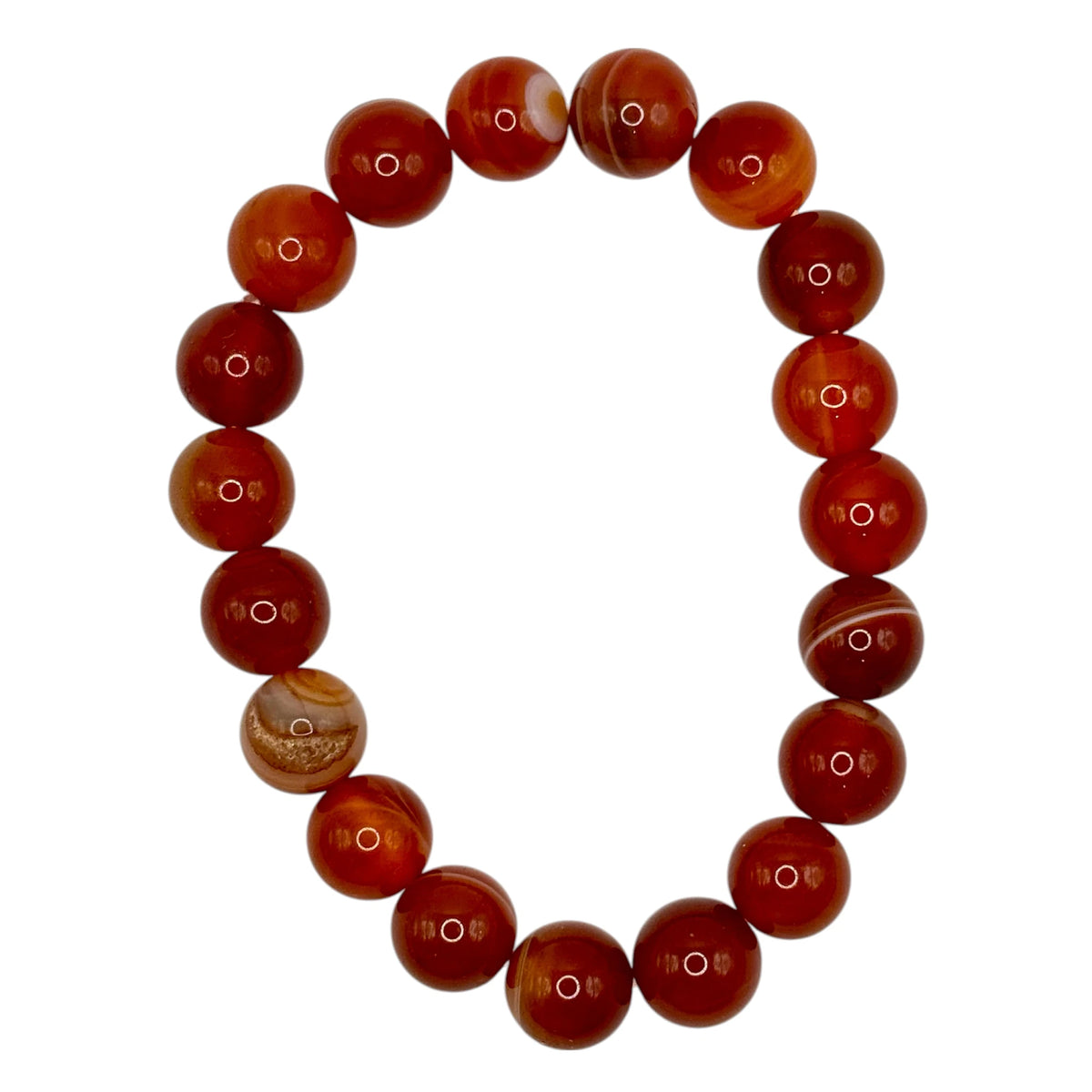 Bracelet "Courage & Réussite" en Cornaline Rubanée Perles Rondes