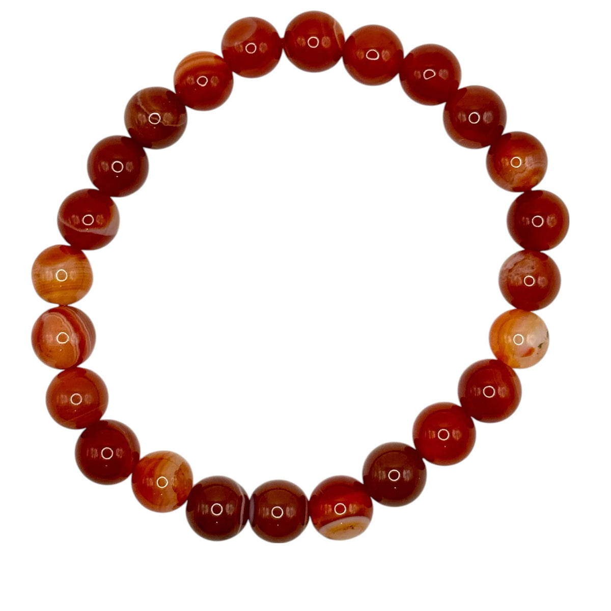 Bracelet "Courage & Réussite" en Cornaline Rubanée Perles Rondes