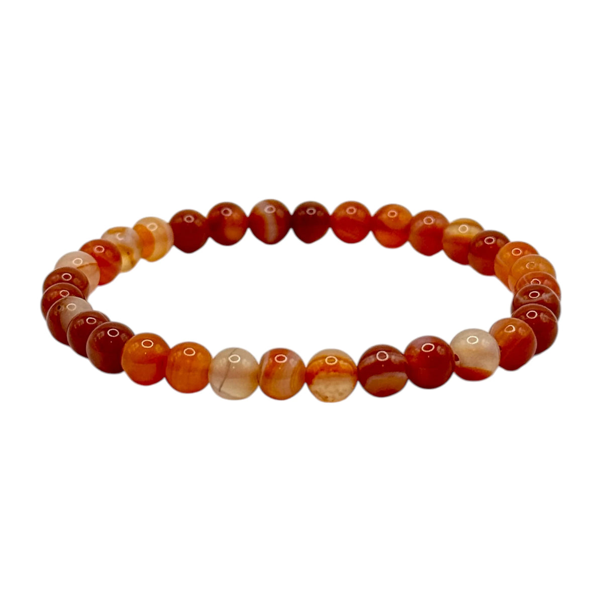 Bracelet "Courage & Réussite" en Cornaline Rubanée Perles Rondes