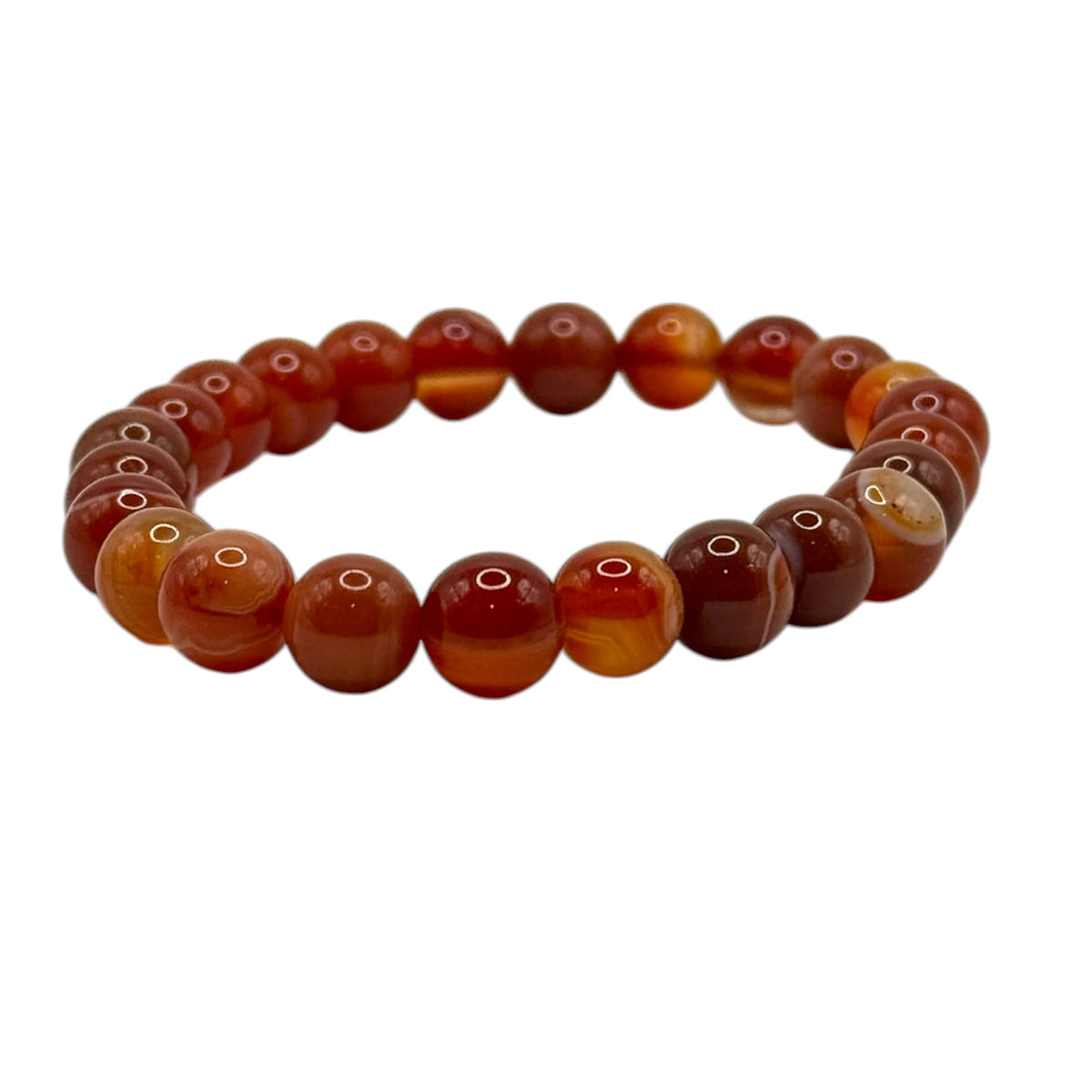 Bracelet "Courage & Réussite" en Cornaline Rubanée Perles Rondes