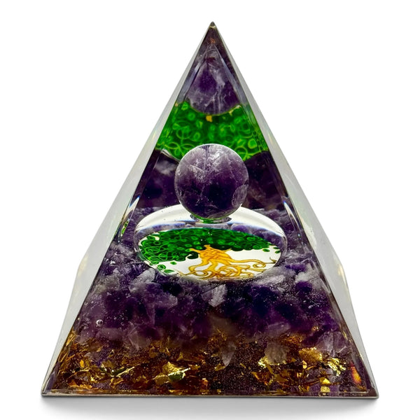 Pyramide Orgonite Améthyste et Arbre de Vie 60*60mm