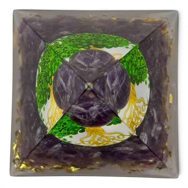 Pyramide Orgonite Améthyste et Arbre de Vie 60*60mm