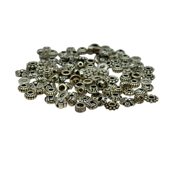Rondelles d'espacement argentées en alliage de style tibétain, 10 formes 100 pces