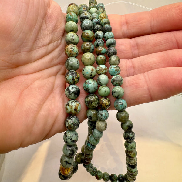 Jaspe Turquoise Africaine Fil de Perles Naturelle 6-8mm, env 39cm