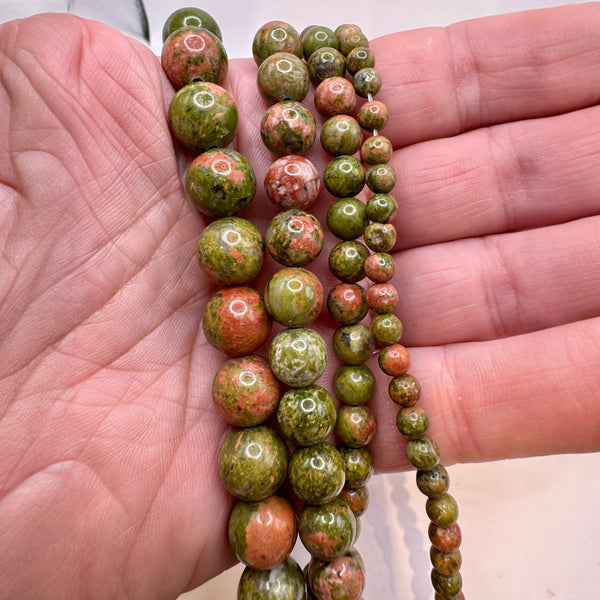 Unakite Fil de Perles Naturelle 4-6-8-10mm, env 39cm